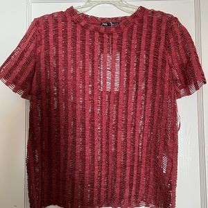 NWT Zara Open Knit T Shirt Maroon Small S